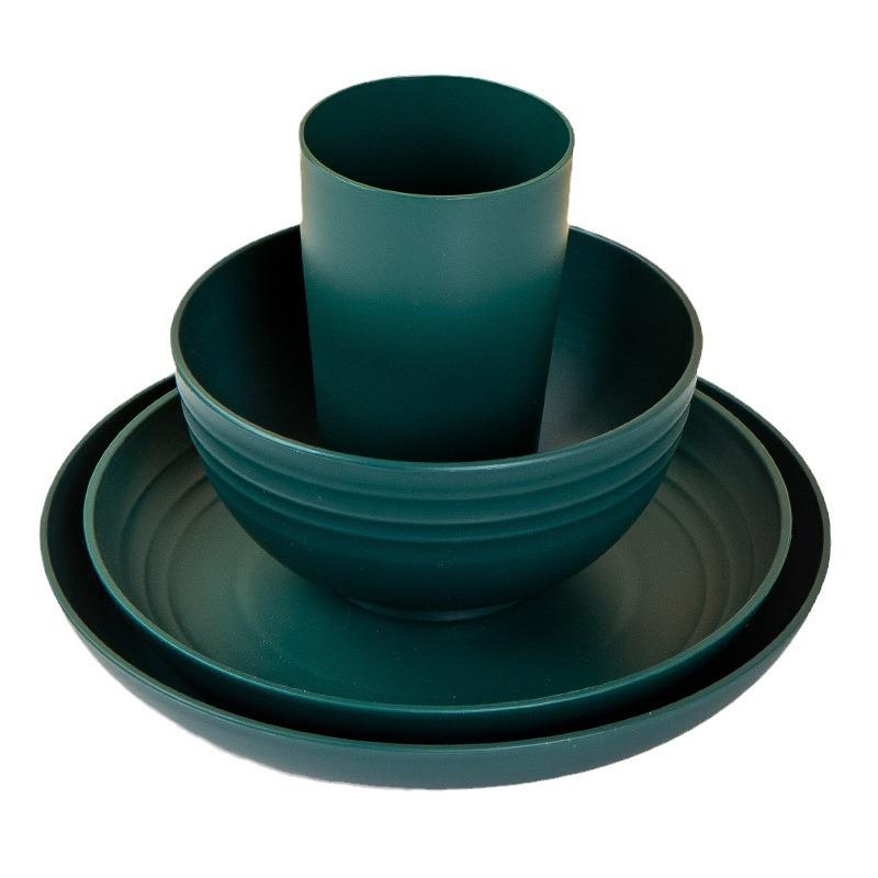 Cross-border Plastic Tableware Set: Plates, Bowls, Cups, Vomit Bowls, 24-Piece for Home Use.