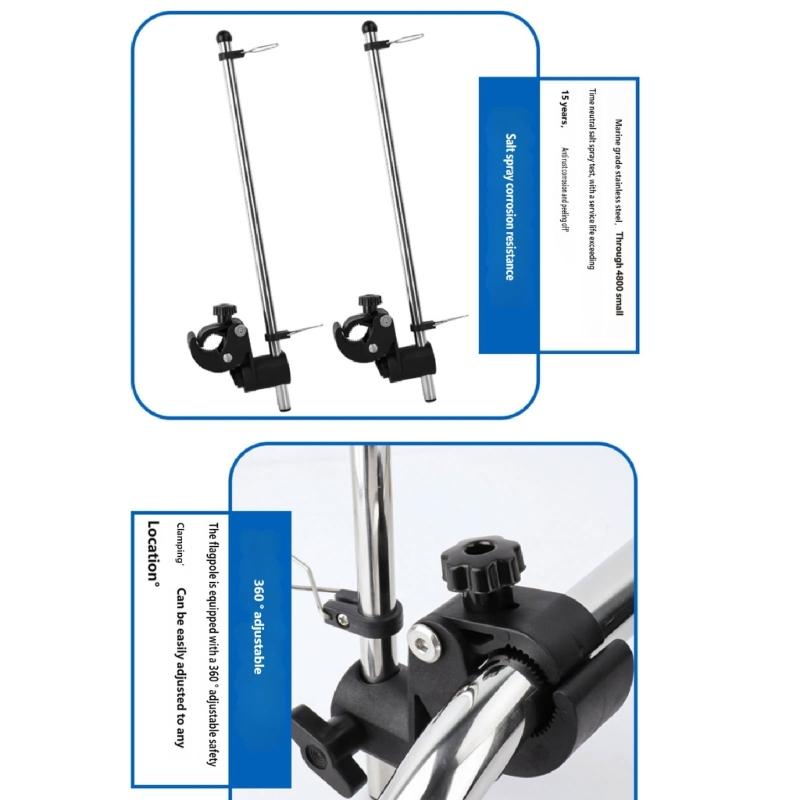Marine-Schienenhalterung Fahnenmast Edelstahl Anti-Verhedderungs-Design Für Yachten und Boote Mit Verstellbarer Klemmenbasis