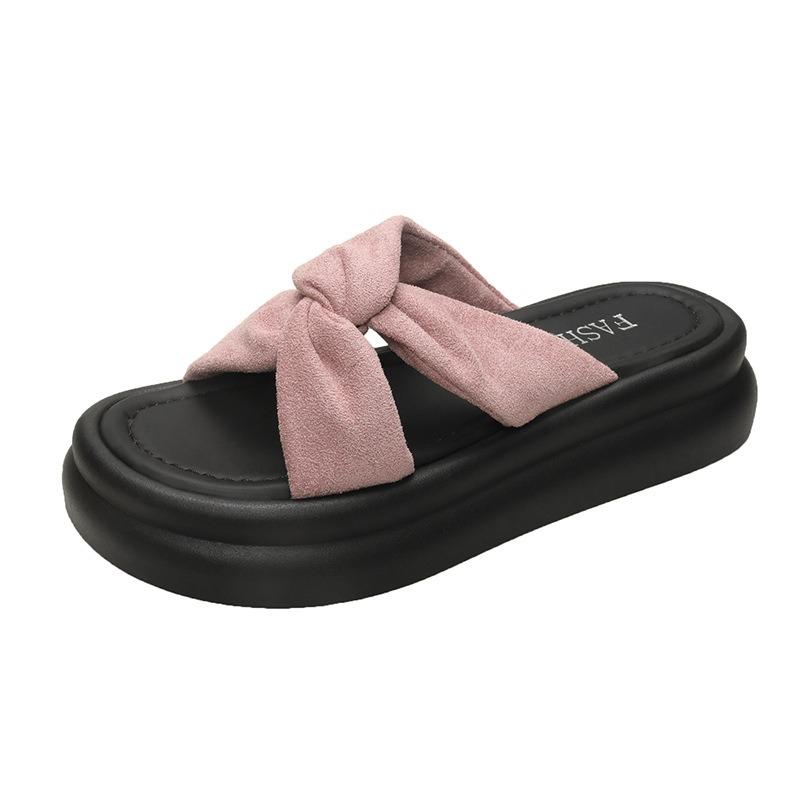 

Thick-soled cool slippers for women to wear summer new fashion trendy with one-word beach shoes for women 40 розовый