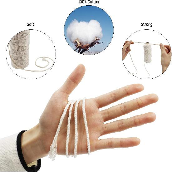 328ft Cotton Macrame Cord 3mm, Owlbbabies Not Dyed Natural Cotton Rope 4-Strand Soft Macrame Rope for Wall Hanging, Plant Hanger, DIY Crafts,