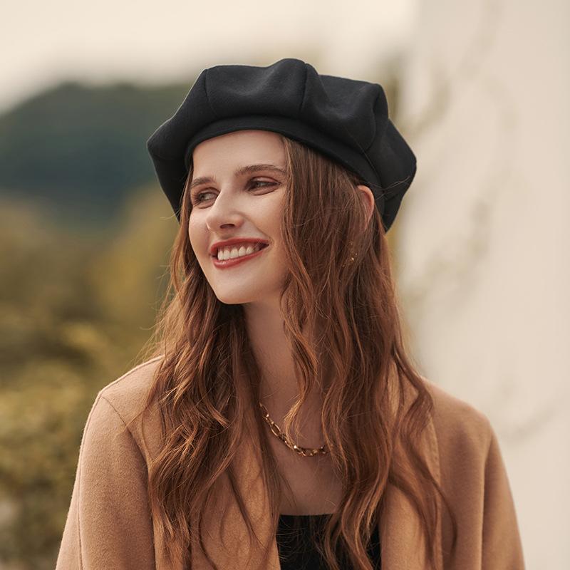 Autumn and winter niche beret trendy lady retro French elegance portable temperament hat big brim