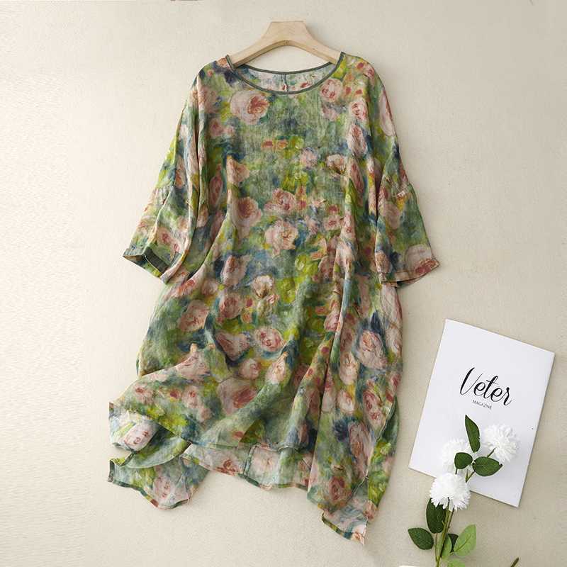 

Summer Versatile Printed Round Neck Mid Length Top M