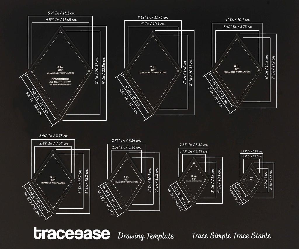 Traceease 7 Stück Diamant Quilten Applikationsvorlage 2" 3" 4" 5" 6" 7" 8" Zoll DIY Nähen Quilt Patchwork Vorlagen zum Quilten-- 1 8" Dick