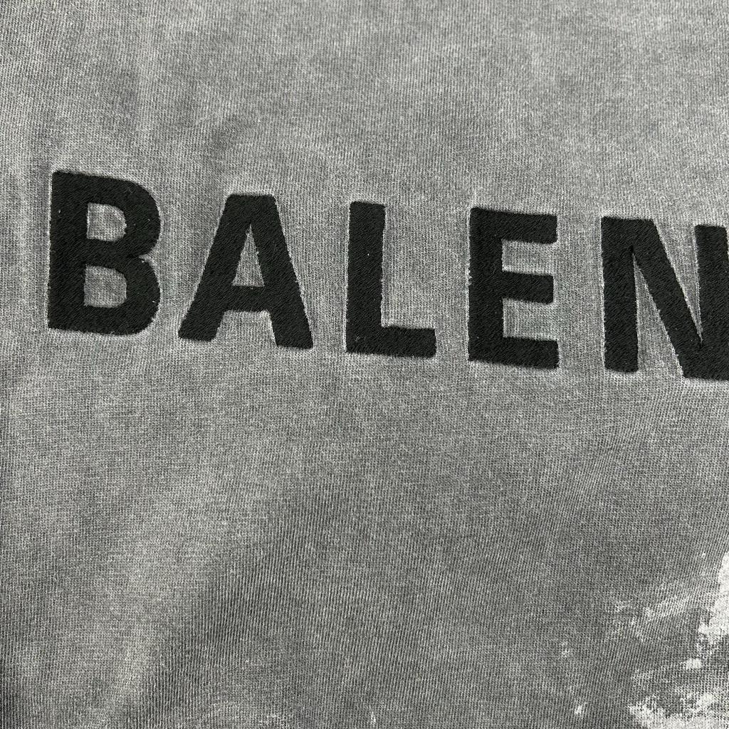 BALENCIAGA 796917 Back Logo Damaged Long Sleeve T-Shirt tops 2 grayUsed