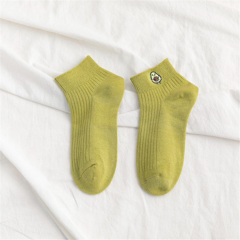 Women Solid Avocado Embroidery Socks Casual Joker Cotton Short Socks for Ladies Concise College Style Breathable Sox Trendy
