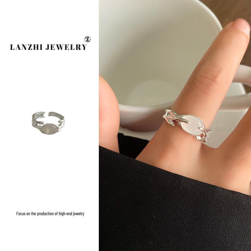 

Кольцо из высококачественного лунного камня серебристого цвета Lan Zhi для женщин - В стиле Инс, не тускнеющее ювелирное изделие из стерлингового серебра 925 пробы. Adjustable Opening