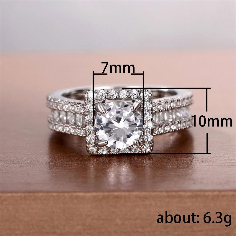 Fashion Zircon Engagement Ring Women'S, Square Round Diamond Zircon Ring