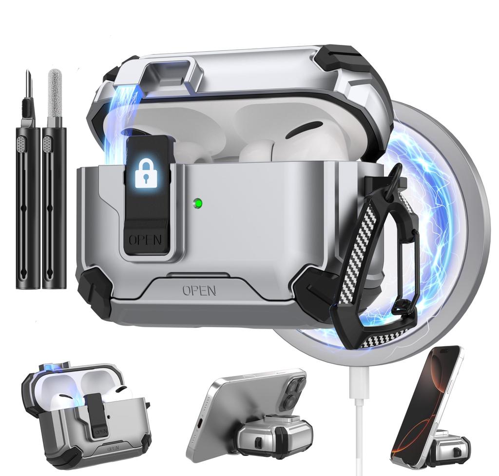 For AirPods 4 Generation Case Magnetic Automatic Lock with Phone Stand&Cleaning Kit for Airpods 4 with Active Noise Cancellation