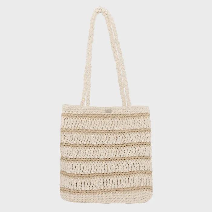 Moroccan Handmade Crochet Stripe Shoulder Bag _ Cream
