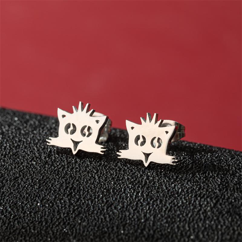 Simple Cute Kitten Stainless Steel Stud Earrings - Small Fresh Fashion Accessory