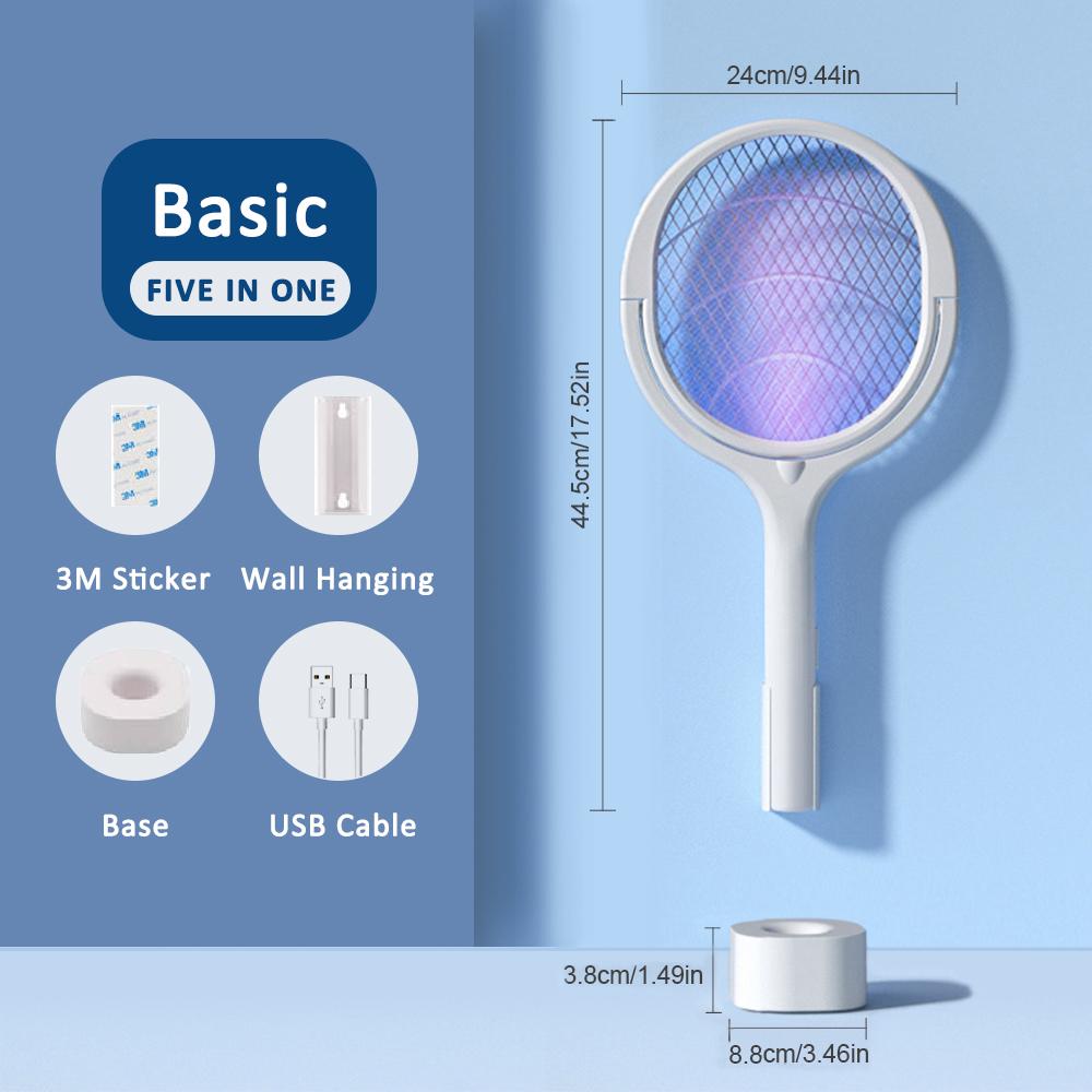 5In1 3500V Mosquito Killer Lamp USB Rechargeable Multi Angle Adjustment Electric Bug Zapper Home Intelligent Mosquito Swatter