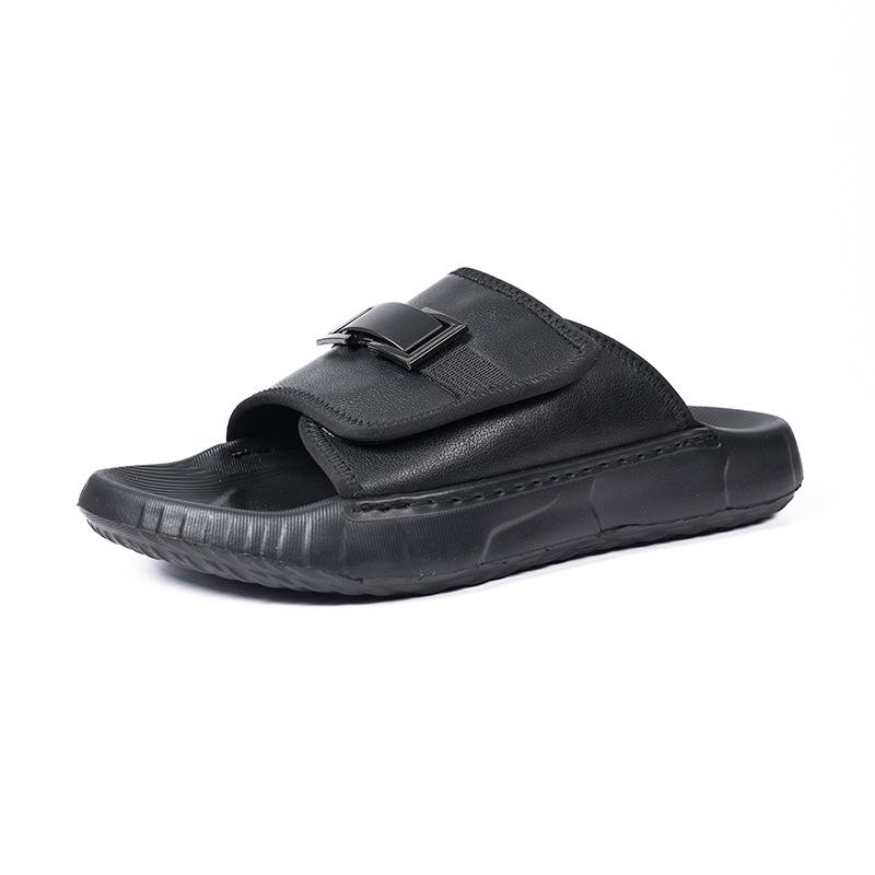 One-word Drag Men's Summer Wear Trend Casual Leather Slippers Thick-soled Non-slip Men's Beach Sandals