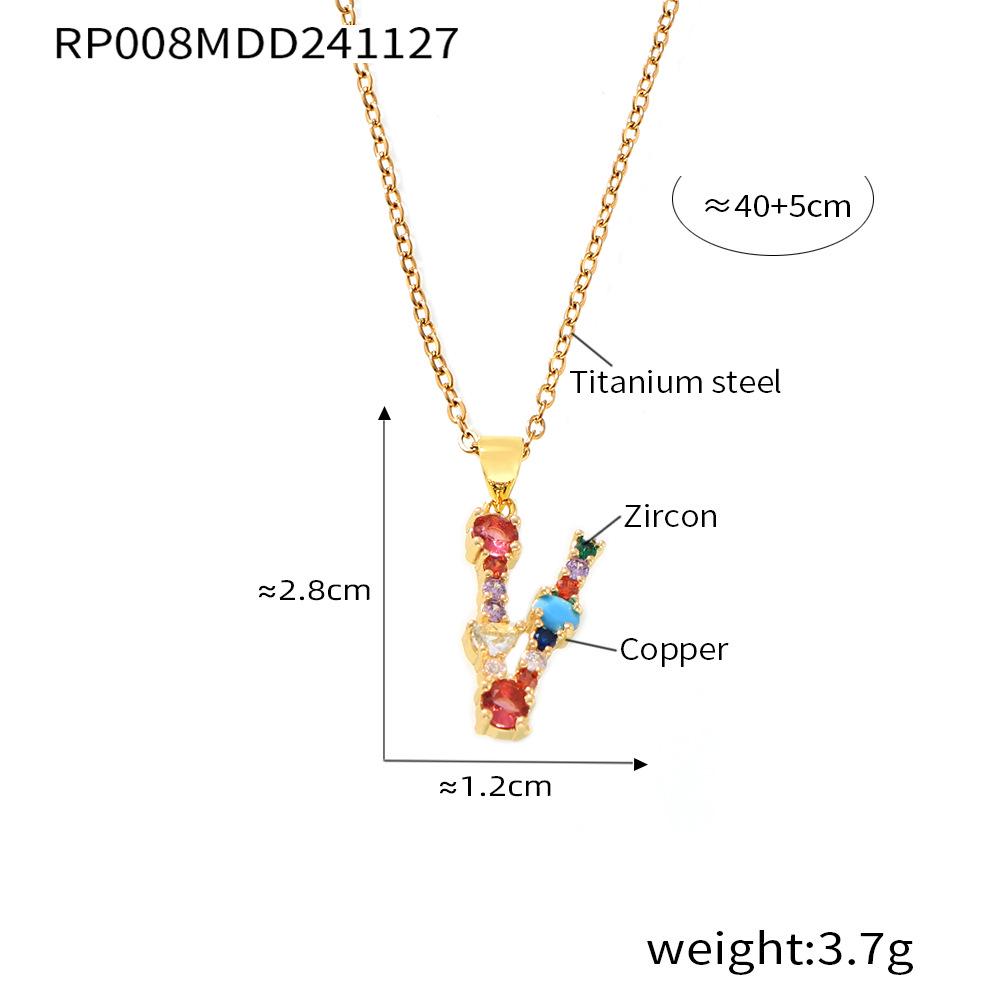 Colorful Zircon Alphabet Pendant Necklace - Hip-Hop Style