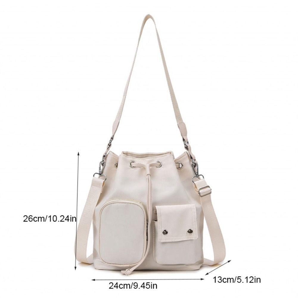 Eimertasche im koreanischen Stil mit Kordelzug, einfarbig, große Kapazität, Umhängetasche aus Nylon, Nischendesign, Unterarmtasche, Schultertasche aus Canvas