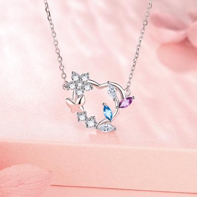 Heart Wreath Butterfly Necklace Fashionable Niche Design Collarbone Chain Original Item Decoration for Girlfriend Gift