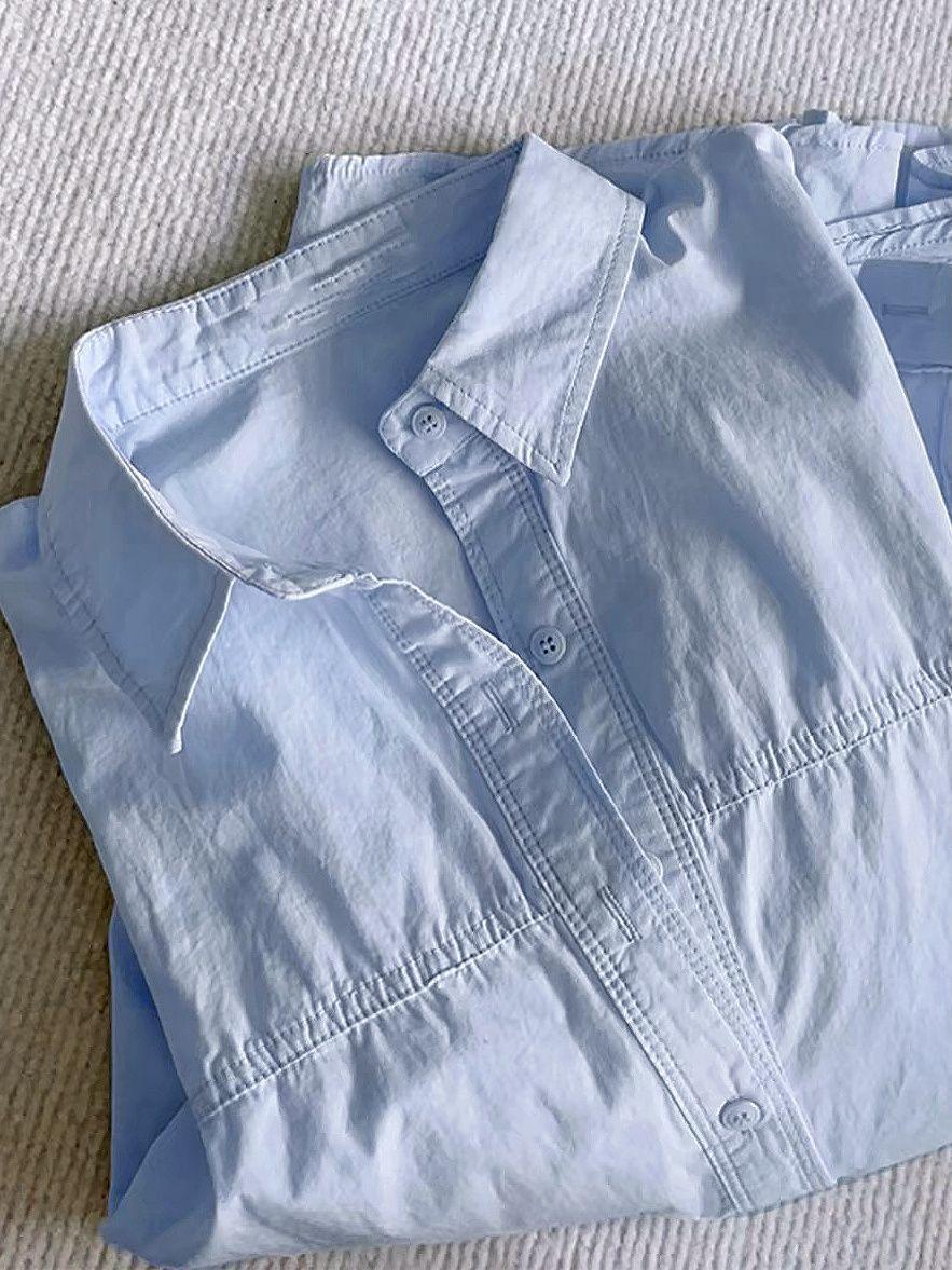 

Футболка с длинным рукавом из чистого хлопка в корейском стиле с защитой от ультрафиолета - модный повседневный топ для мужчин и женщин, идеально подходит для ношения на открытом воздухе весной и осенью Large (125-145 jin) Size 1 синий