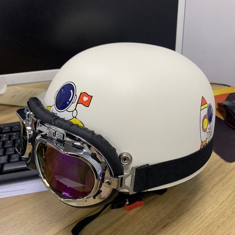Trendy Street-Style Half Helmet with Eye Protection for Young Riders