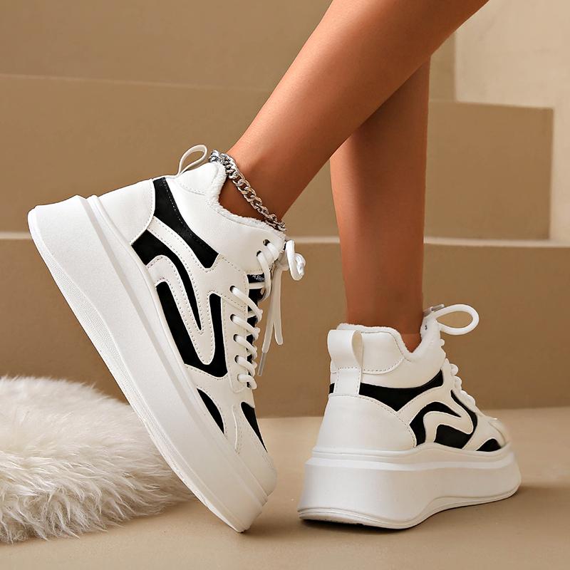 Winter Plush Warm Chunky Sneakers Women Fashion Mix Color Platform Sports Shoes Woman Thick Sole High Top Comfortable Sneakers