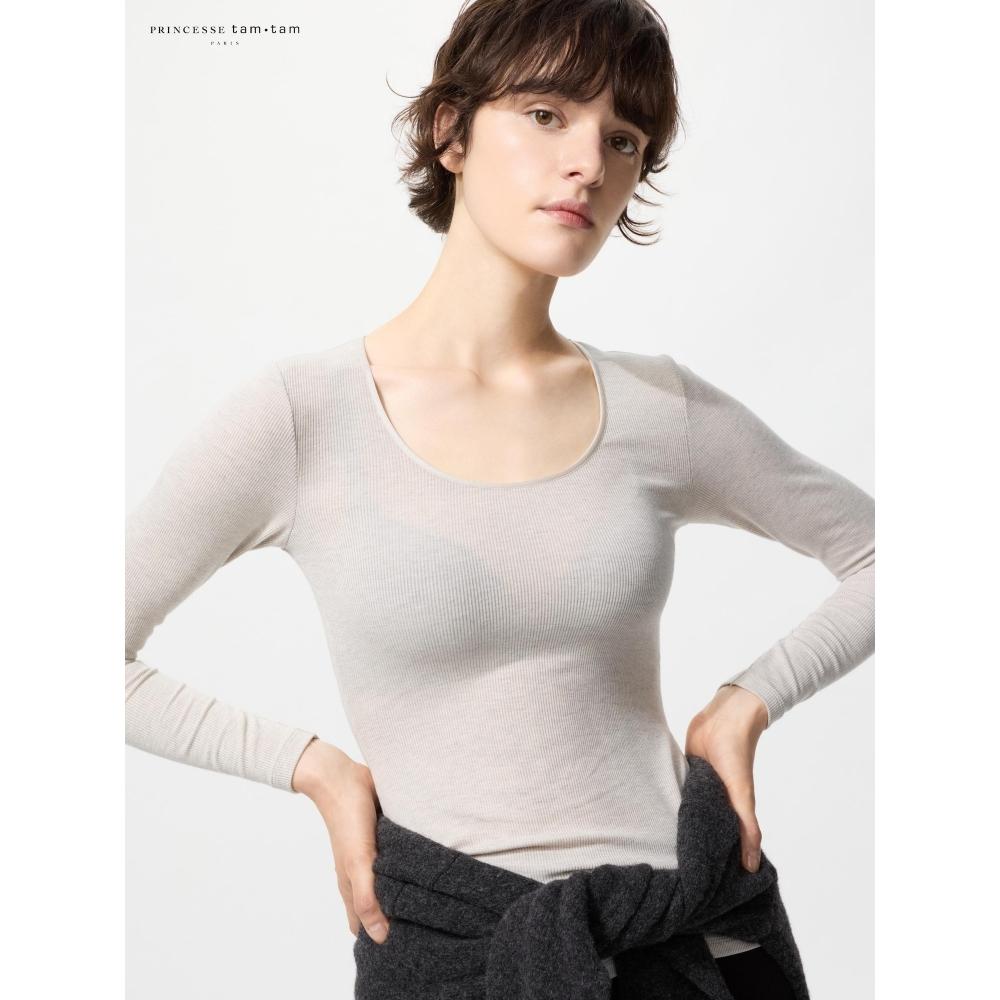 Uniqlo UlTra Warm HeaTTech Cashmere Blend Rib Crew Neck T