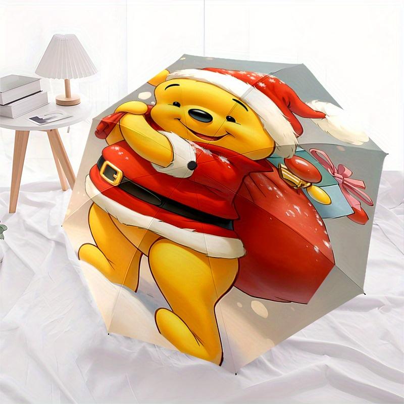 Winnie the Pooh, Christmas Automatic Opening and Closing Umbrella, Compact Travel Umbrella, Lightweight and Portable, Suitable for Beach Com