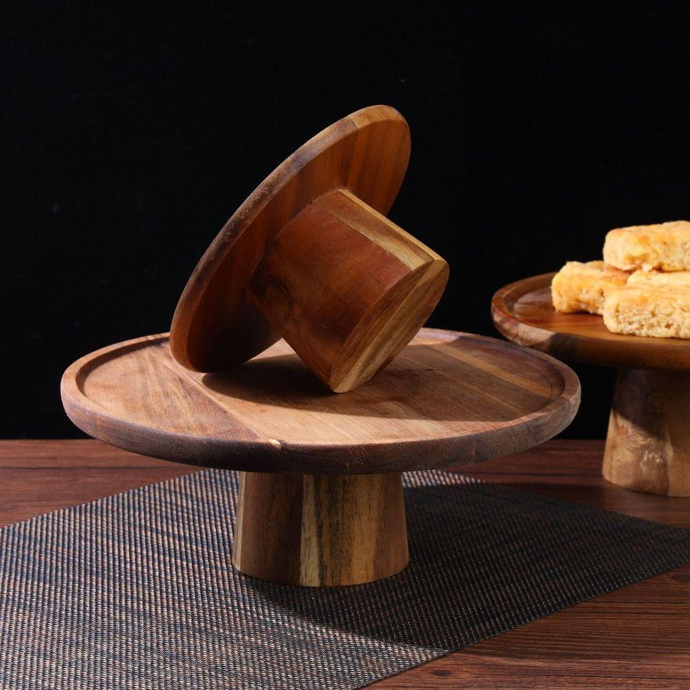Household High-Footed Cake Plate Practical Acacia Wood Fruit Plate  Living Room
