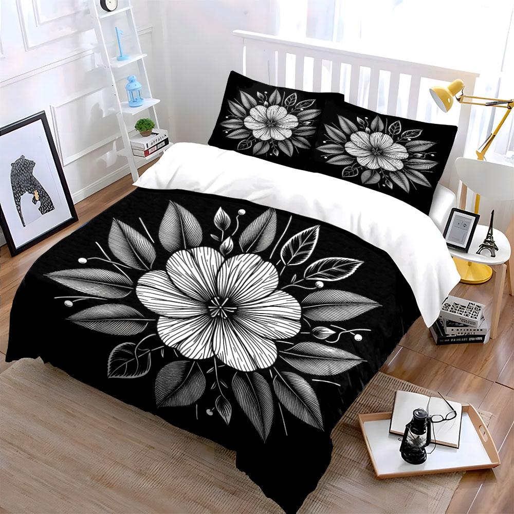 White floral, leafy pattern. Bedding sets Duvet cover sets Duvet covers Pillowcases(1 * Duvet Cover 2 * Pillowcases without duvet insert)