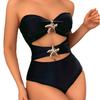 2025 European & American Solid Color Spaghetti Strap One-Piece Bikini for Women