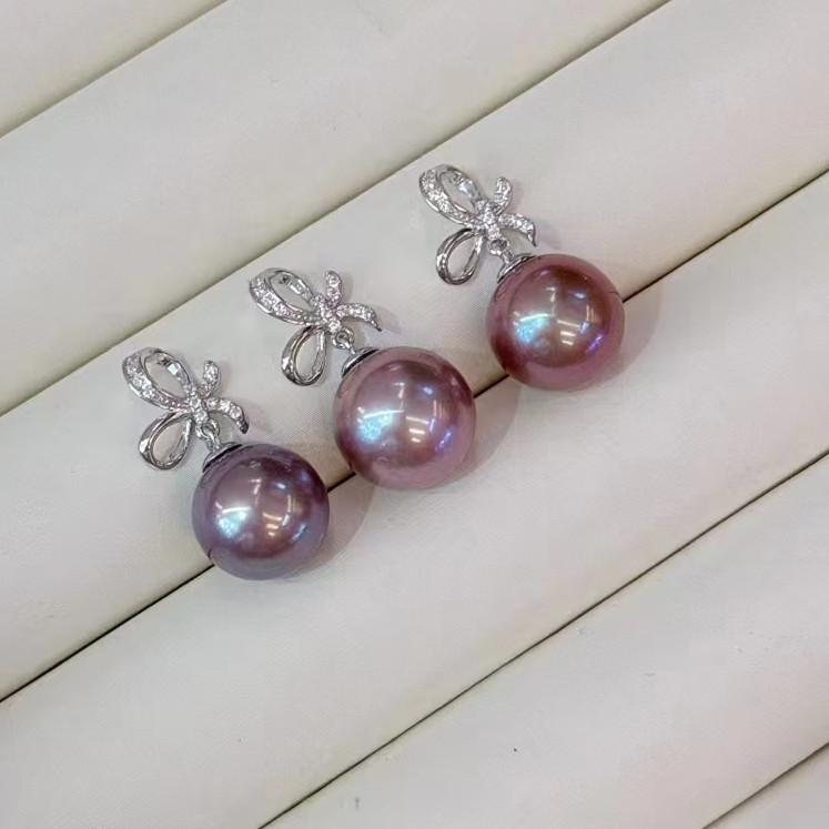 Natural freshwater purple bead pendant simple niche pearl necklace collarbone chain round strong light slight flaw accessories