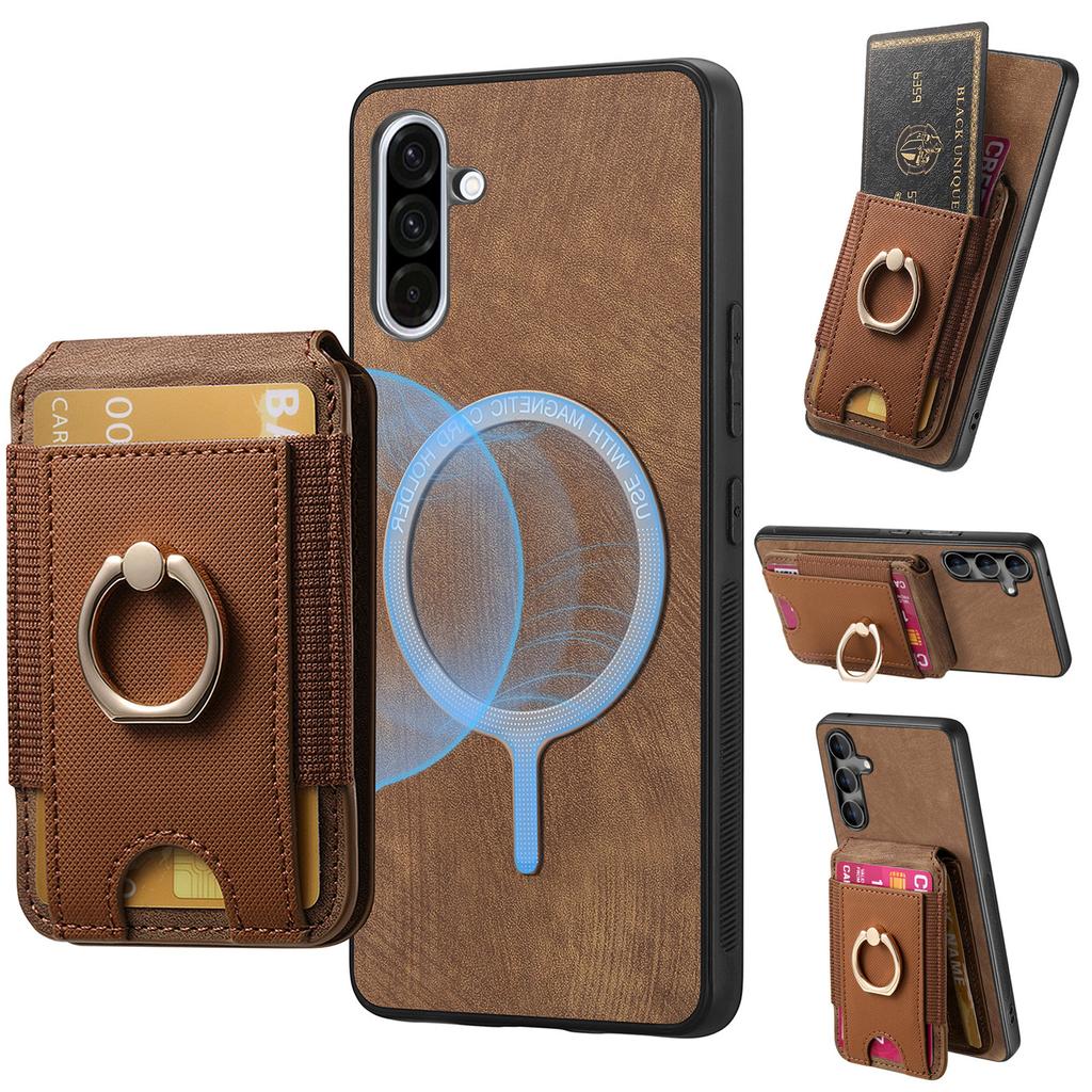 For Samsung Galaxy A36 5G Case Compatible with MagSafe Leather Back Cover with Detachable Card Holder Kickstand