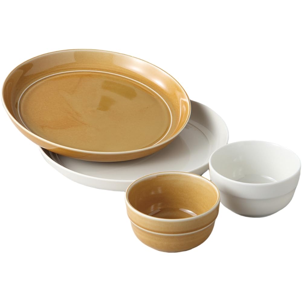 

Ale-net Pair of Medium Plates and Bowls, TRIPWARE Morning Pair, Made in Japan with Recycled Clay, Mino Ware