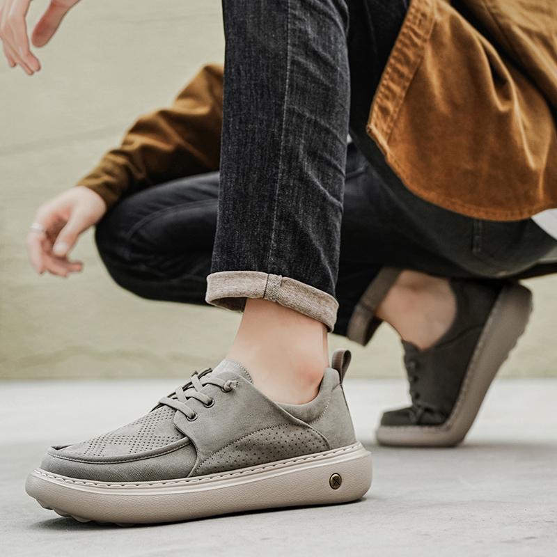 Herren Schwarze Leder Sportschuhe Atmungsaktiv Lässig Schnürschuhe Dicksohlige Schuhe Outdoor Walking Modeschuhe Designerschuhe Slipper