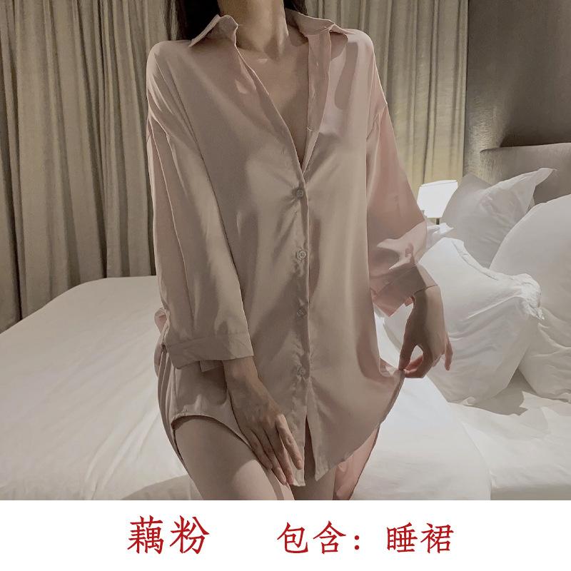 

Сексуальное нижнее белье, сексуальная рубашка в стиле бойфренда, пижама, женское весеннее и осеннее утреннее платье, шелковая домашняя одежда, которую можно носить на улице. L розовый