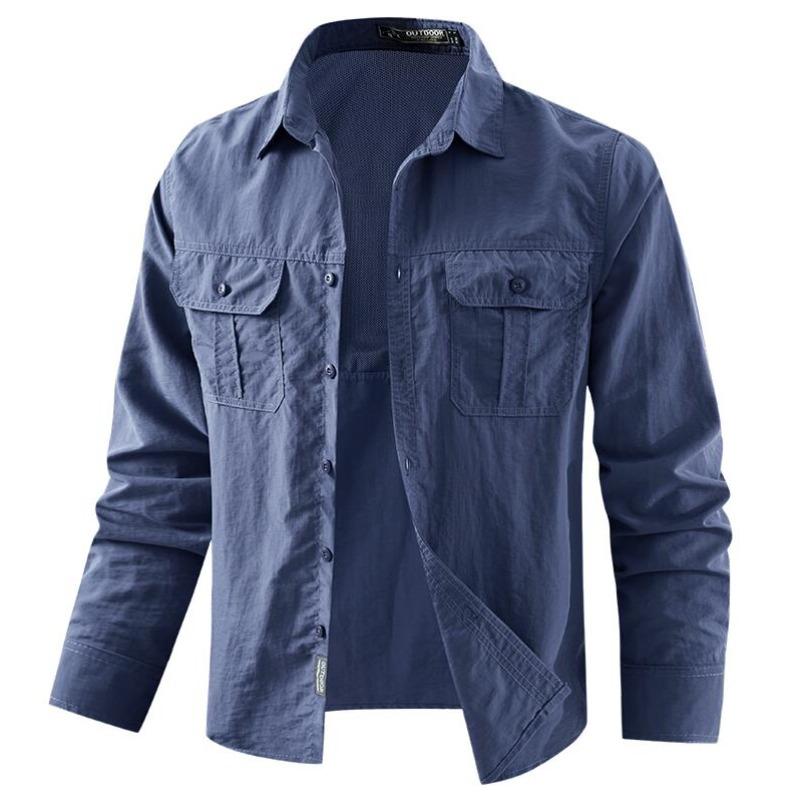 Men Outdoor Thin Breathable Comfortable Cargo Shirts Male Multi Pockets Tooling Shirts Spring Male Mountaineering Shirts