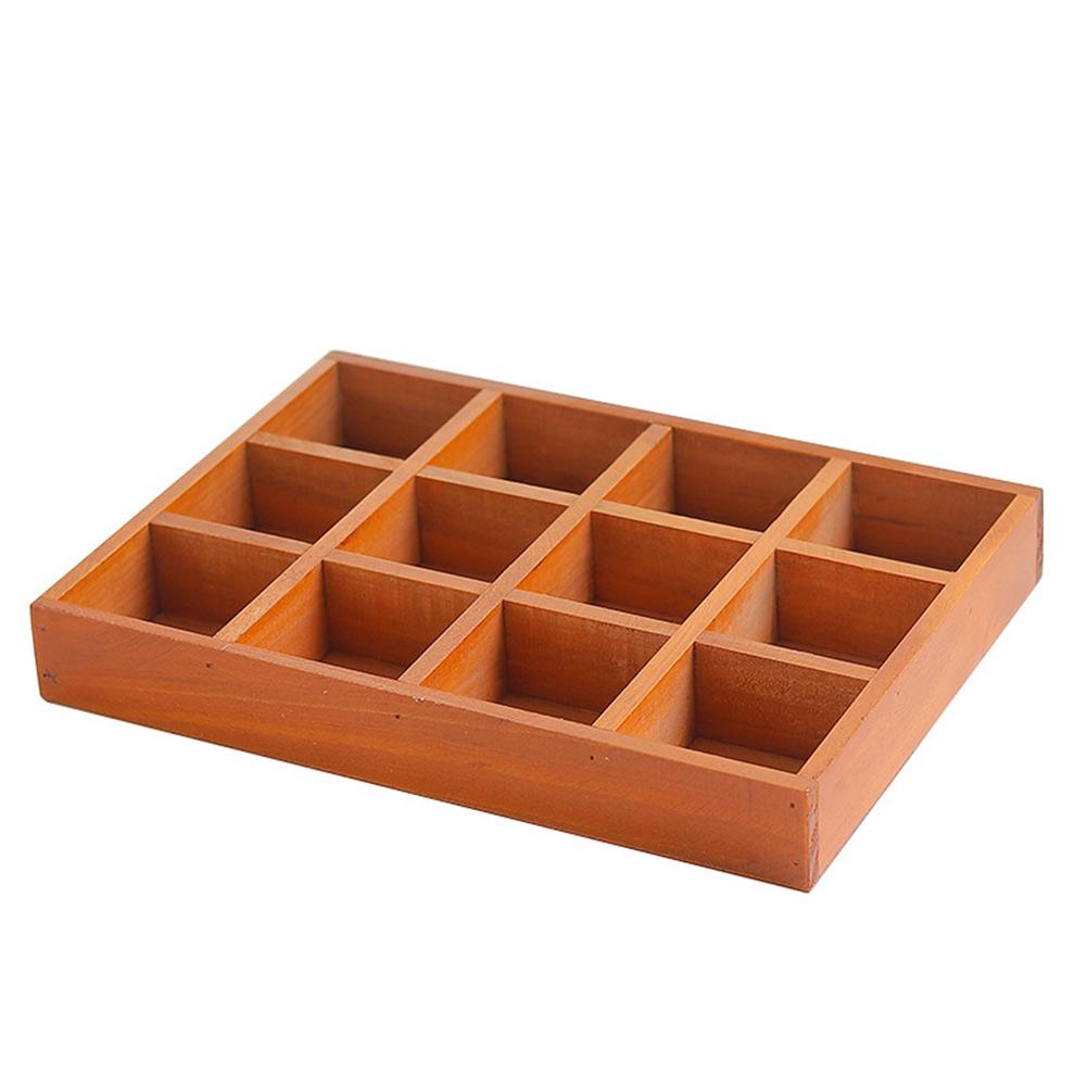 

1pc Vintage Wooden 12-Grid Organizer Box Spacious Compartments For Succulents & Cosmetics Storage Crafting Office Organization