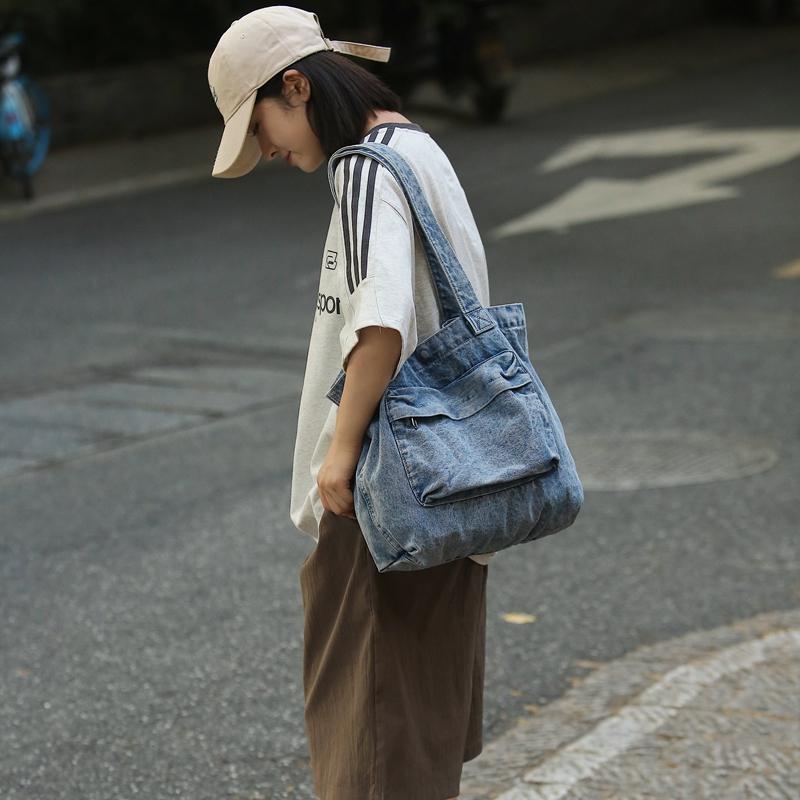 Classic Denim Tote Bag for Women – Lightweight & Durable with Front Zip Pocket, Perfect for Everyday Use