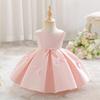 2026 European Style Satin Princess Dress: First Birthday & Flower Girl Gown for Kids.