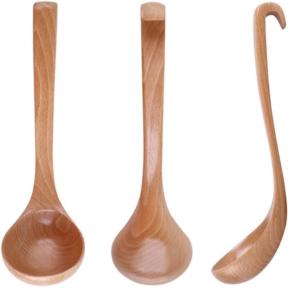 Cooking with Hanging Hook Natural Wooden Heavy Duty Tableware Soup Ladle Scoop Serving Spoon