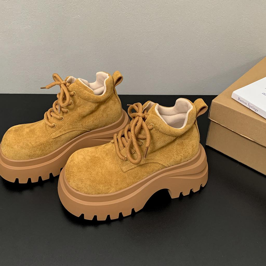 Maillard Brown Retro Thick-soled Thick-heeled Martin Boots Women's 2025 New Autumn Small Height-increasing Short Boots