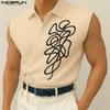 Men Lapel Sleeveless Print Front Cross Casual Tank Tops