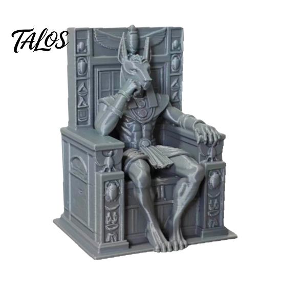 Stable Base Mini Figurine Anubis Sitting on Throne Statue, Palm-Sized 3D Printed Palm-sized Jackal Statue Ornament, Ancient Egyptian Style Sculpture серый
