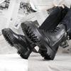 Men's High-Top Leather Martin Boots - British Style, Thick Sole, Velvet Lining, Winter Warmth