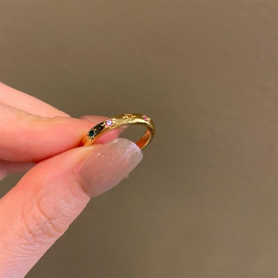 Simple and Exquisite Plain Ring Colored Zircon Ring Ins Niche Design Light Luxury Stacked Open Ring