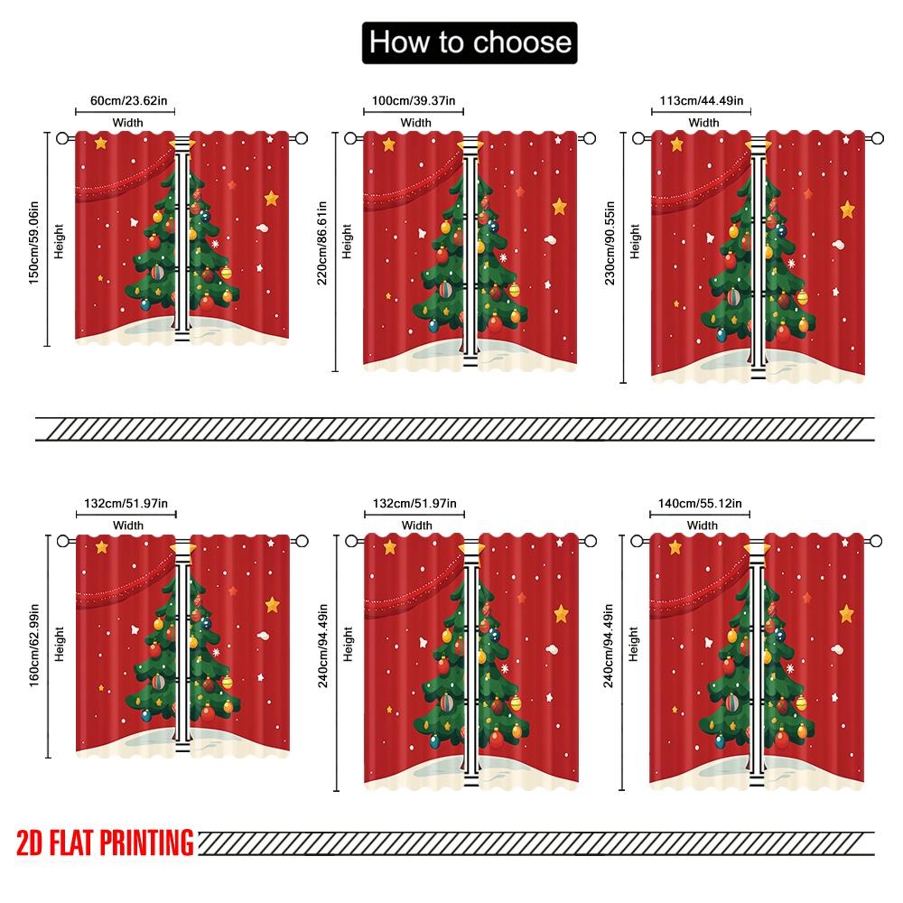 Set Of 2 Plane Printing Curtain Popular Christmas Tree Decorations Garland Versatile Polyester Fabric Without Rod Holiday