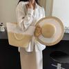 Girls Summer Sun Hat with Straw Woven Shoulder Bag Tote Bag with Bow Handmade Beach Cap Vacation Tote Bag for Travel Work