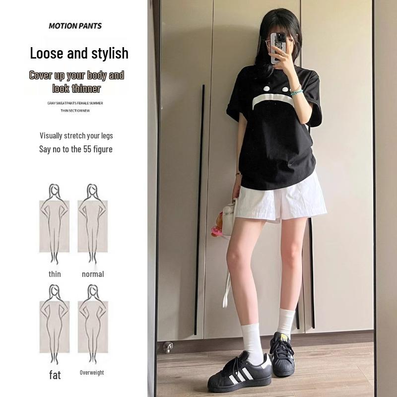

Petite Women s Casual White Cotton Linen Wide-Leg Summer Shorts (2025) XL (suggest 116-125 jin) синій