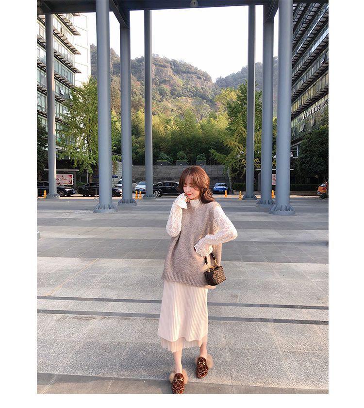 2026 Elegant Korean Style Women's Lace Mesh Top with Half-High Collar - Autumn/Winter Collection