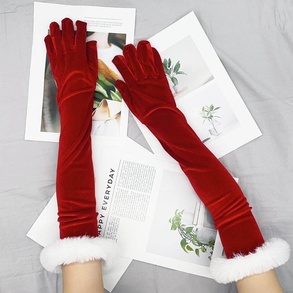 Cosplay Velvet Long Gloves Elastic Etiquette Mittens 55cm Christmas Gloves  Banquet