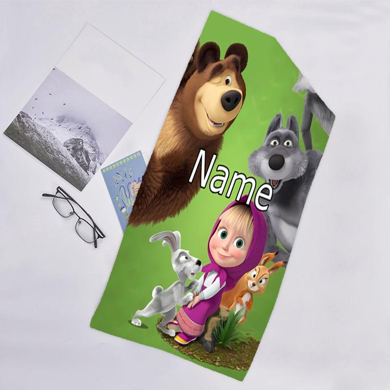 1pc Masha and the Bear4 Beach Towel with Custom Name, Beach/Swimming/Bath/Picnic/Camping Towel, Suitable for Seaside Beaches