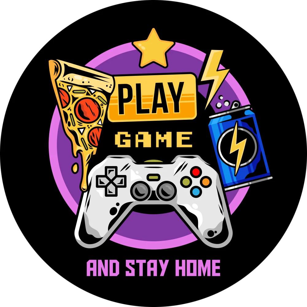 Cartoon Gamer Game Controller Round Area Rug,Circle Carpet Rugs for Living Room Children's Bedroom Sofa Decor,Non-slip Floor Mat