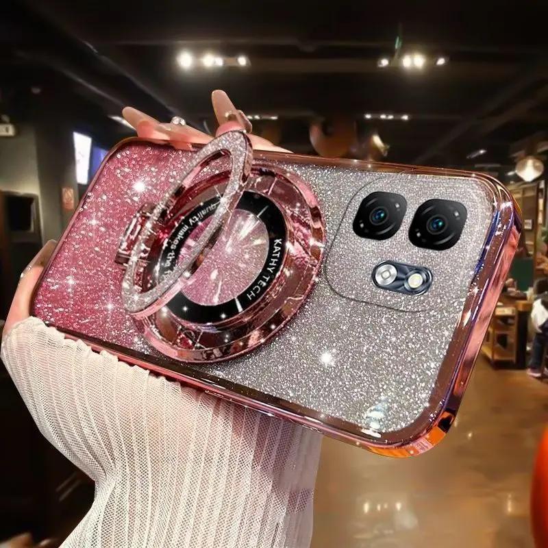 

Роскошный чехол с блестками и подставкой для infinix Hot 50i 9 Smart Case Holder Infinix Hot 50 4G 50hot Infinix infinix Smart 9 розовый